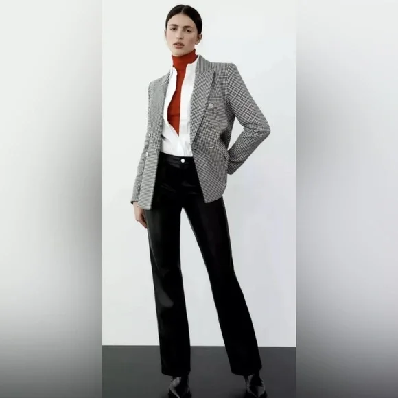 Zara DOUBLE BREASTED HOUNDSTOOTH BLAZER - Picture 1 of 10